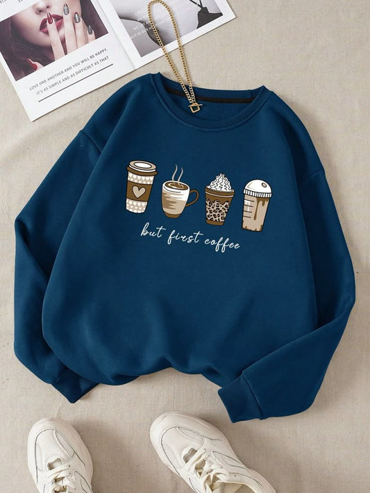 Blue Coffee Cups Print Sweatshirt