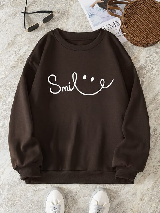 Chocolate Brown “Smile” Printed Sweatshirt