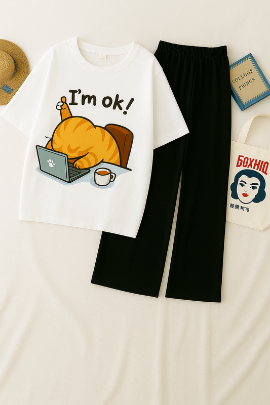 I'm OK Sleeping Cat Set- White