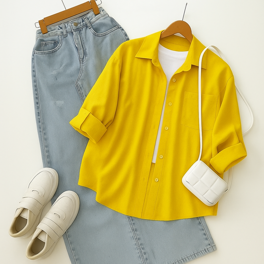sunbeam yellow button down shirt combo