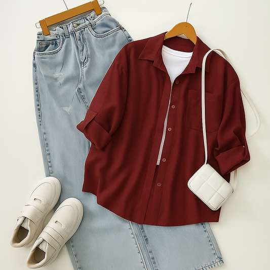 Burgundy Button-Down Shirt 3-piece combo