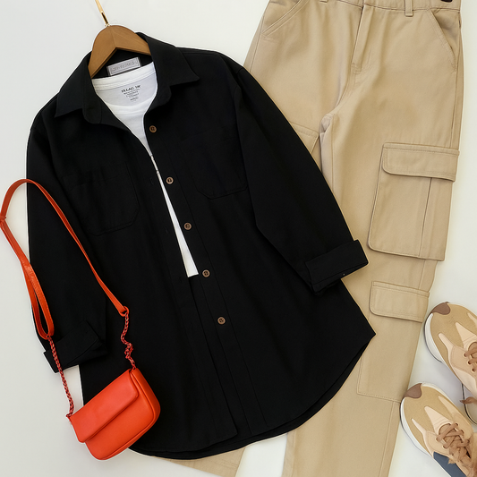 Black Button-Down Shirt 3-piece combo