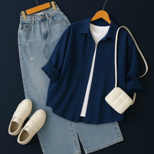 Dark blue button-down shirt 3-piece combo