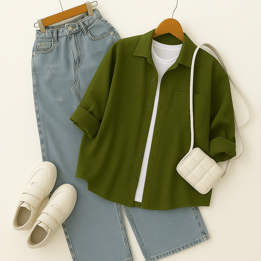 Olive oil green Button-Down Shirt 3-piece combo