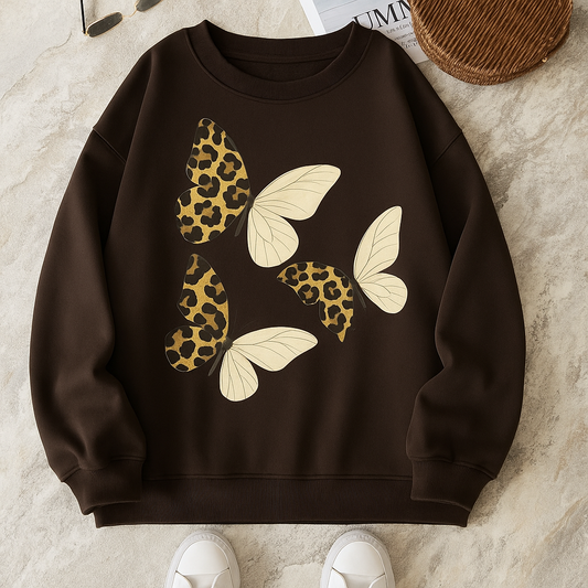 Brown Butterfly Print Oversized Sweatshirt
