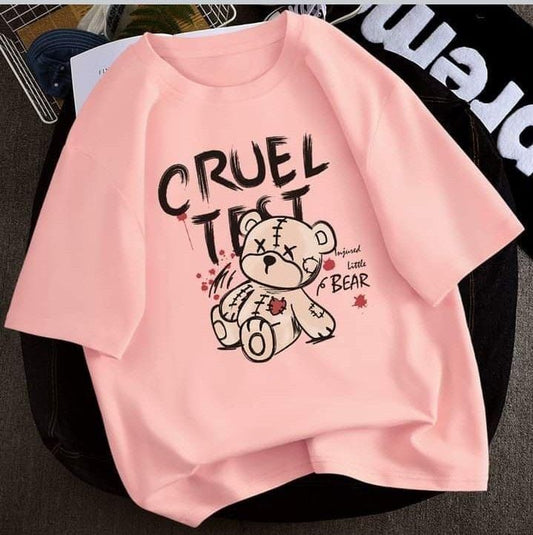 Cruel Teddy Tee – Pink Comic Style
