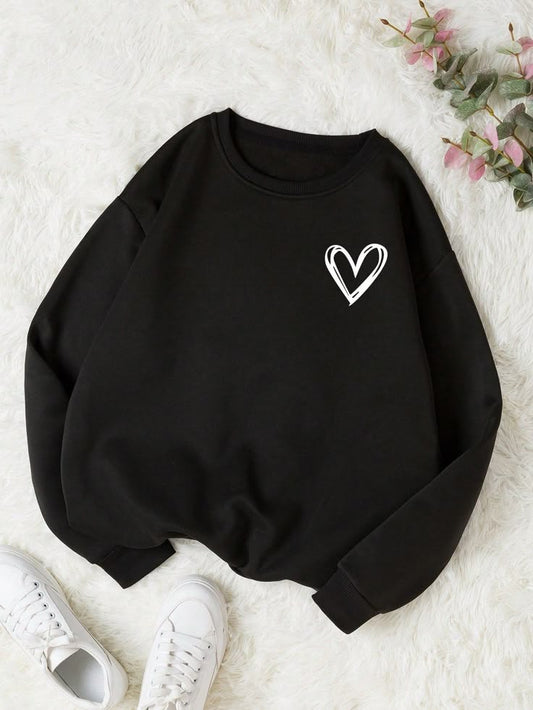 Black Outline Heart Graphic Sweatshirt