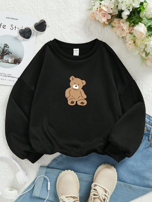 Black Teddy Bear Graphic Sweatshirt