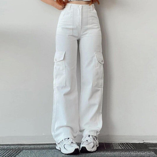 White High Waist Cargo Jeans