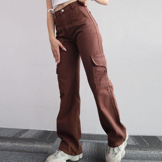 Cocoa Brown High Waist Cargo Jeans