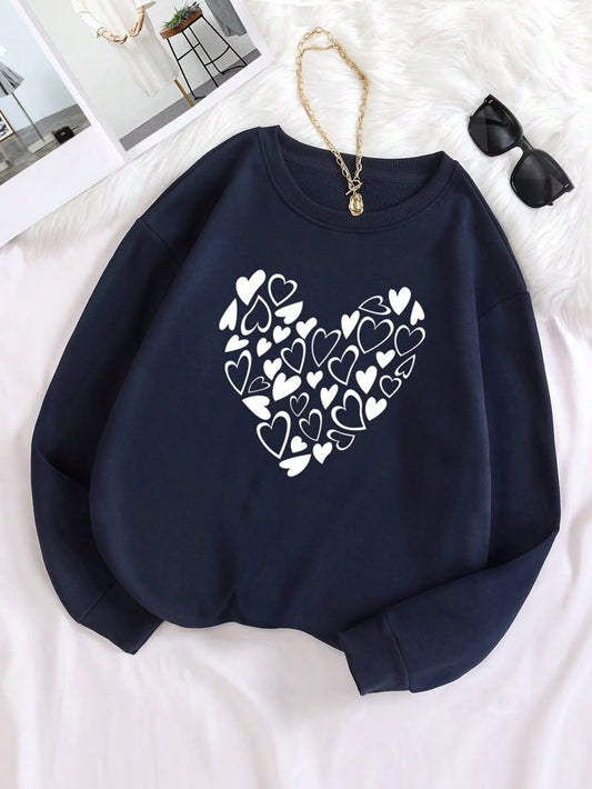 Navy Blue Heart Outline mini hearts Graphic Sweatshirt