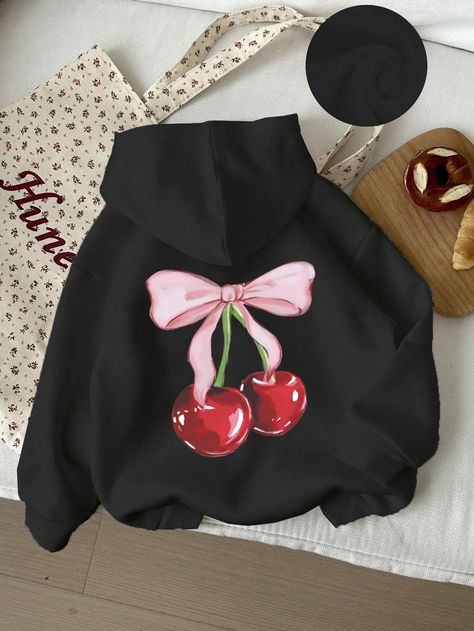 Black Cherry Bow Graphic Hoodie