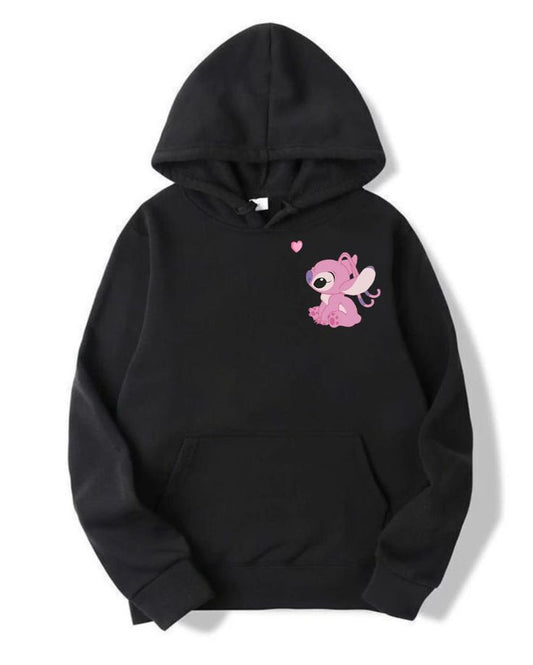Pink Angel Stitch Hoodie – Cute Black Pullover