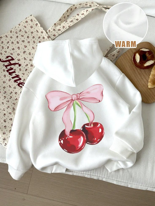 White Cherry Bow Graphic Hoodie