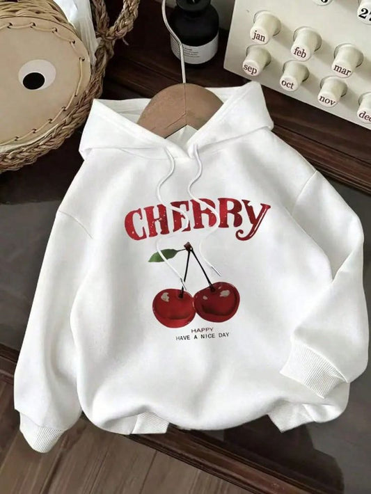 White Cherry Print Hoodie