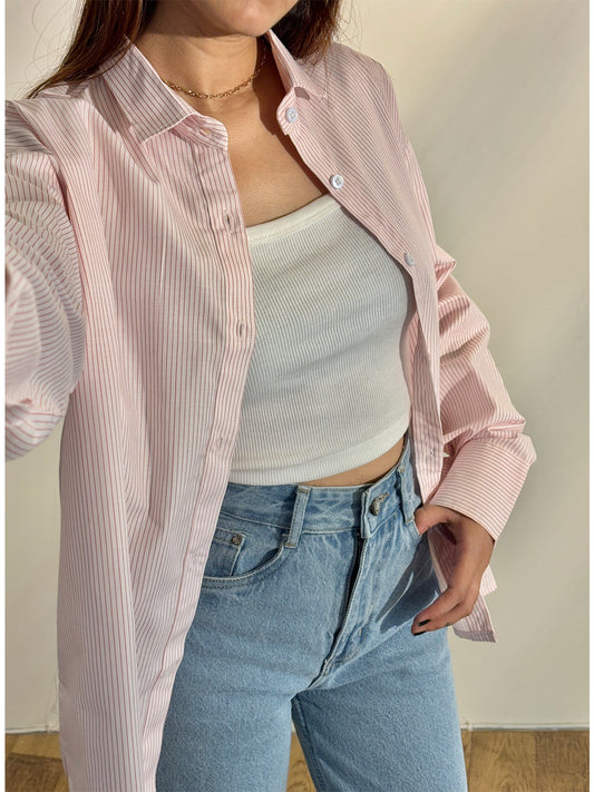 ZODIC Pink Striped Shirt & Crop Top with Denim  3-Piece & 2-piece set