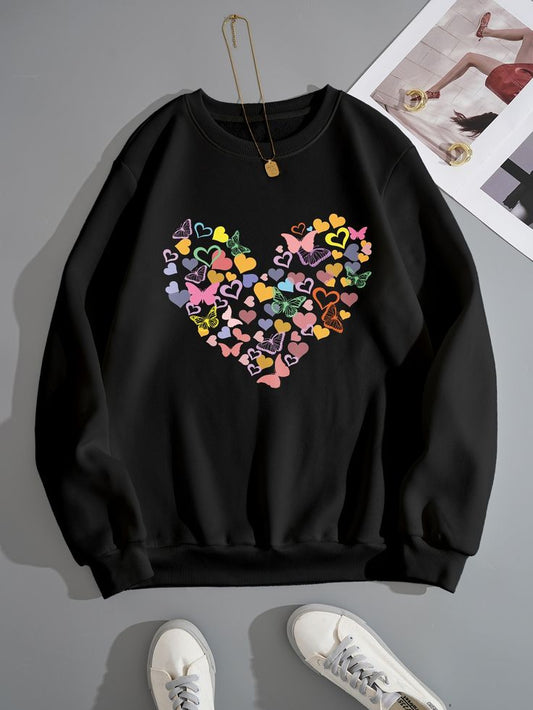 Black Heart-Shaped Floral Sweatshirt