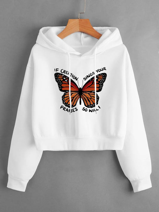 Orange Monarch Butterfly Hoodie – White