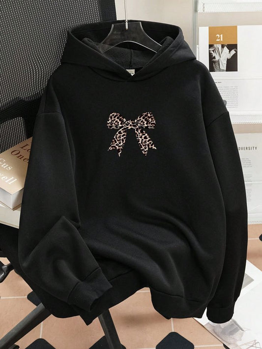 Black Leopard Bow Graphic hoodie