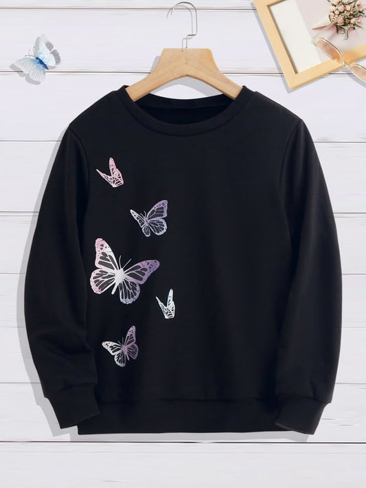 Black Butterfly Print Sweatshirt