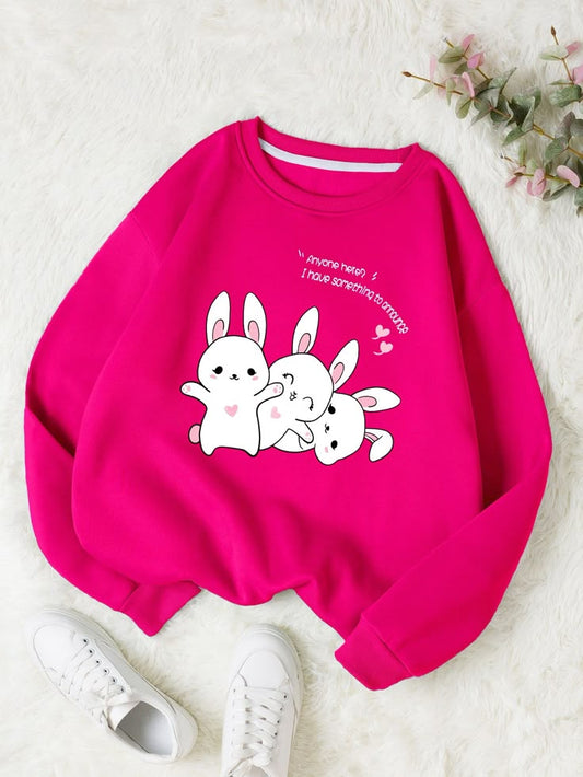 Hot Pink Bunny Graphic Sweatshirt