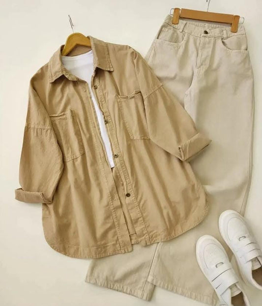 Beige Button-Down Shirt 3-piece combo