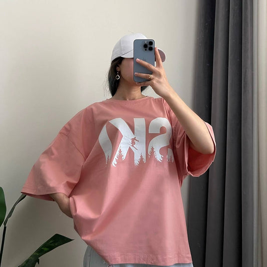 Blush Pink Oversized "SKI" Graphic Tee