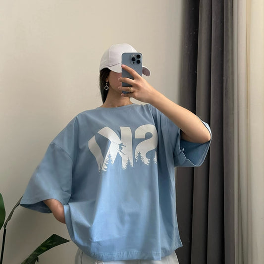 Powder Blue Oversized "SKI" Graphic Tee