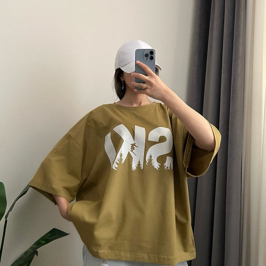 Mustard Yellow Oversized "SKI" Graphic Tee