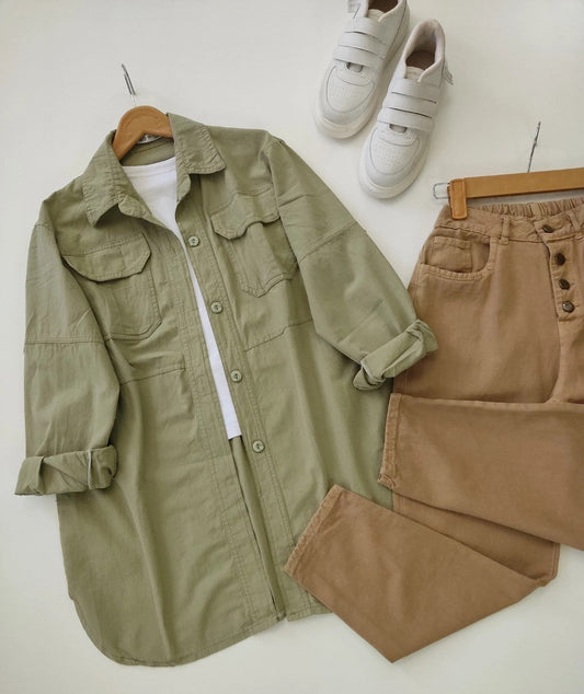 Military Olive green Button-Down Shirt 3-piece combo