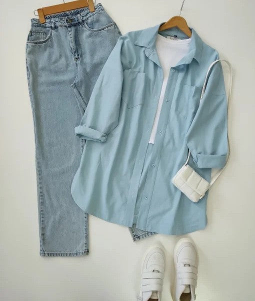 Sky blue Button-Down Shirt 3-piece combo