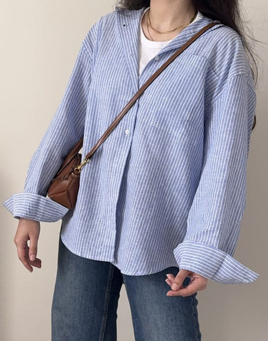 ZODIC Striped Button-Down Shirt with Crop Top & Pants 3-piece & 2-piece set