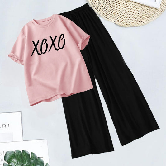 Pink "XOXO" Tee & Black Trouser Set - Sweet Streetwear