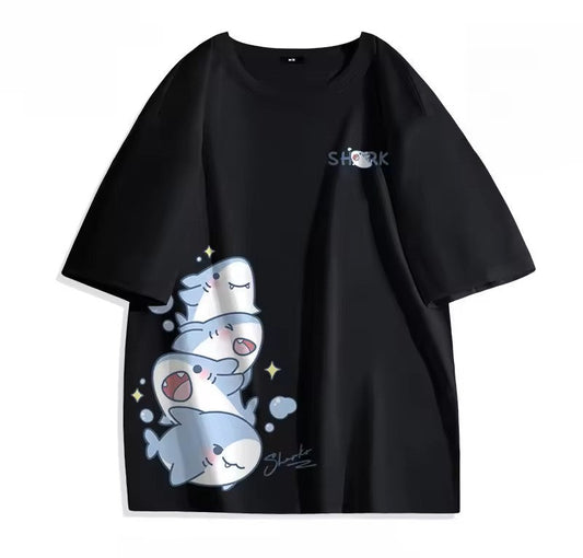 SHARK STACK Tee – Kawaii Ocean Vibes on Black