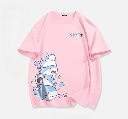 SHARK STACK Tee – Kawaii Ocean Vibes on pink