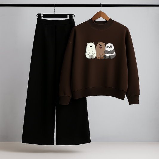 We Bear Bear Brown Sweatshirt & Black Trouser Set