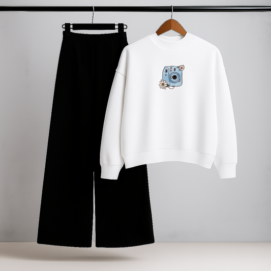PHOTO White Sweatshirt & Trouser Set