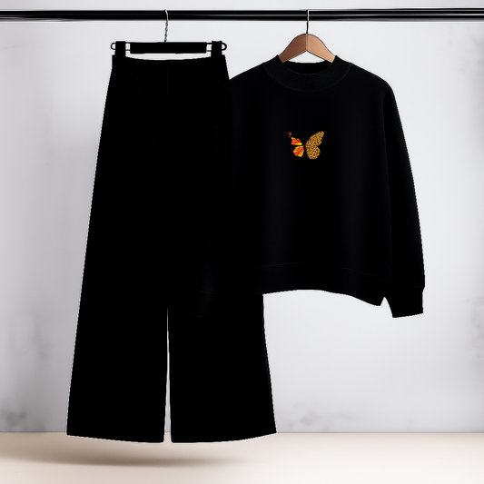 Golden Butterfly Black Sweatshirt & Trouser Set
