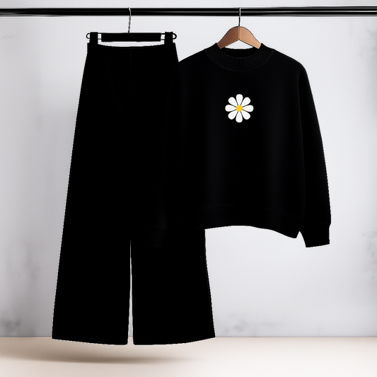 Daisy Charm Black Sweatshirt & Trouser Set