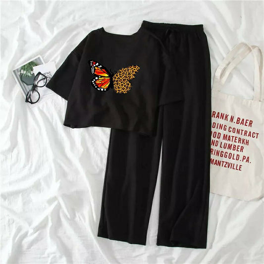 Butterfly Graphic Tee & Trouser combo-Black