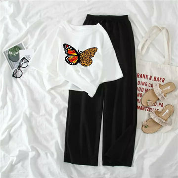 Butterfly Graphic Tee & Trouser combo -White