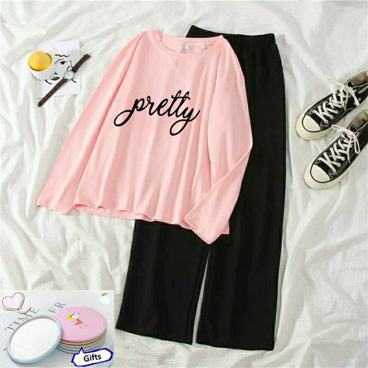 Pretty Graphic Tee & Trouser combo -Pink