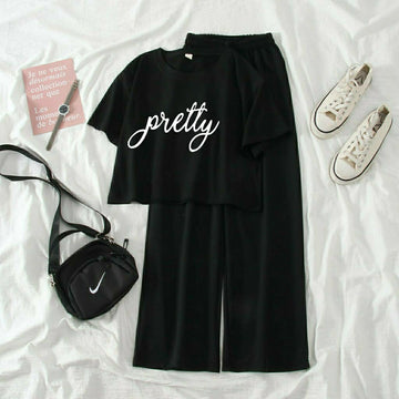 Pretty Graphic Tee & Trouser combo -Black