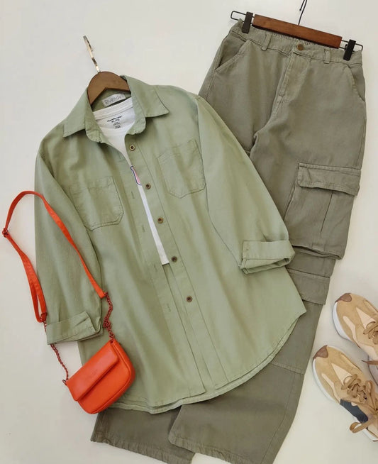 Military green Button-Down Shirt 3-piece combo