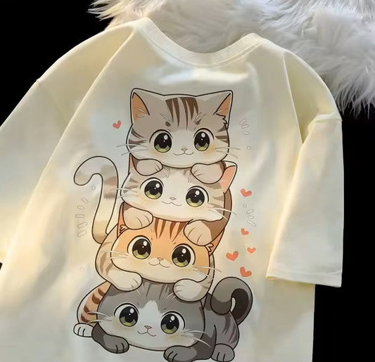 White- Animated Cats Tee