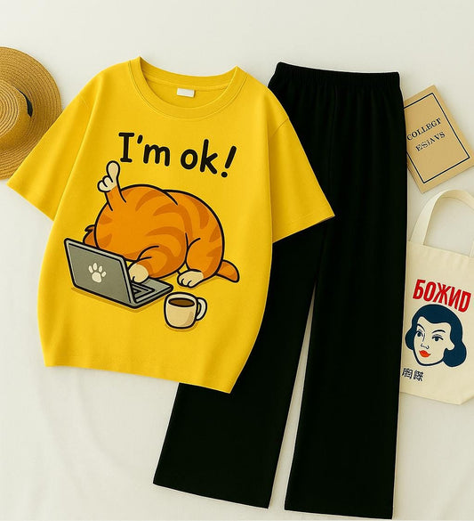 I'm OK Sleeping Cat Set- Yellow