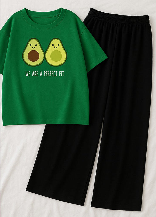 Avocado Mood Tee Set – Green “We Are a Perfect Fit” Combo