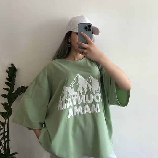 Mint Oversized Mountain Mama Graphic T-Shirt