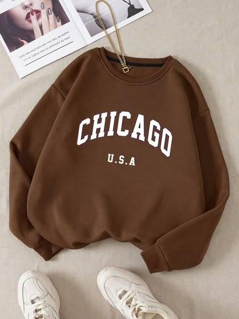 Brown “CHICAGO U.S.A” Printed Sweatshirt