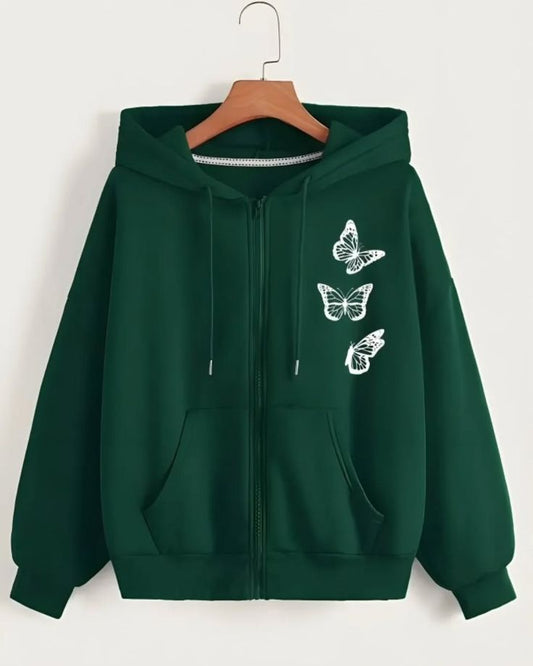 butterflies Zipper Hoodie – Cozy Green Aesthetic
